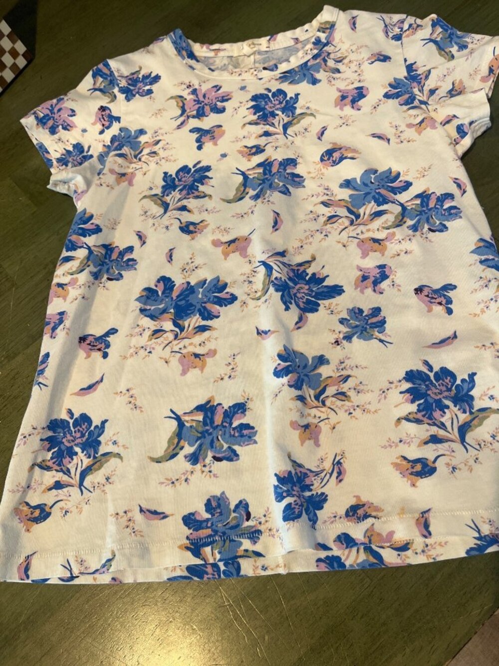 Rag & Bone Womens Floral Print Organic Cotton T-Shirt White & Blue Size M